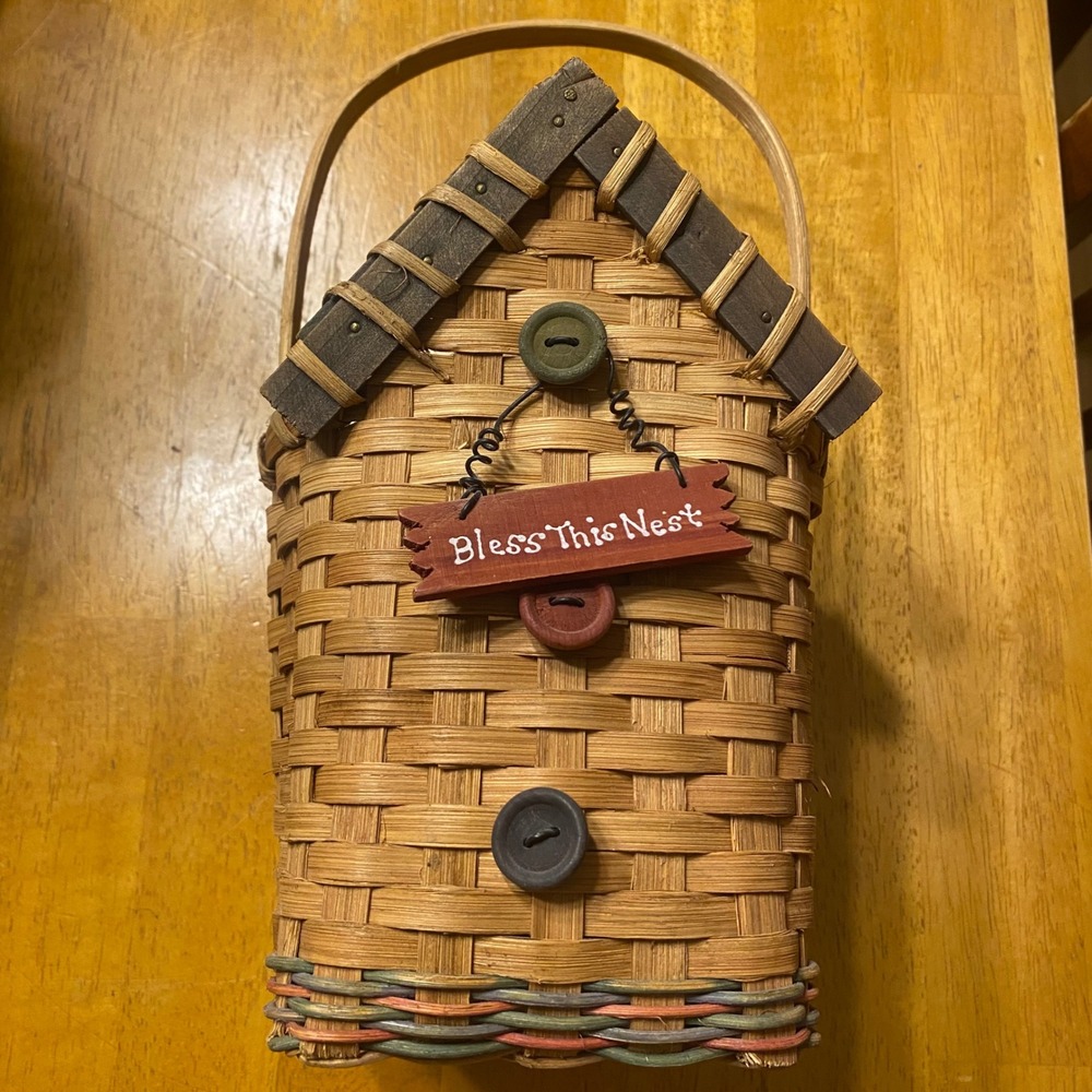 Bless This Nest Woven Birdhouse Basket‎ Farmhouse Decor Rustic